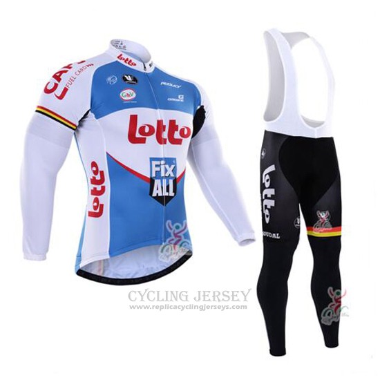 2016 Cycling Jersey Lotto Fix All White and Blue Long Sleeve and Bib Tight